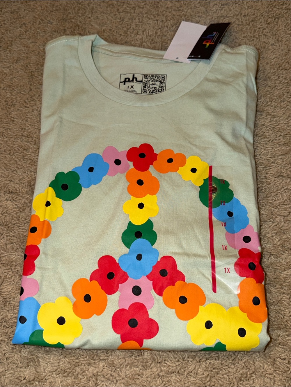 The Phluid Project Mint Green Tee with Rainbow Floral Peace Graphic